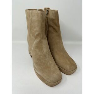 Dolce Vita Womens Tan Suede Platform Ankle Boots Square Toe Block Heel Sz 10 Zip